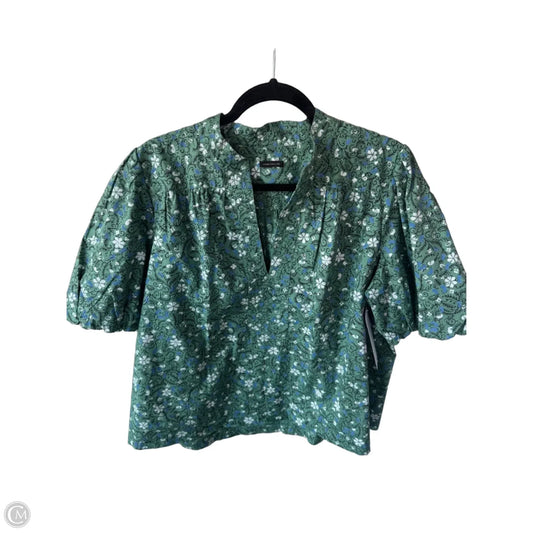 Blouse Short Sleeve By Ann Taylor In Green & White, Size: L