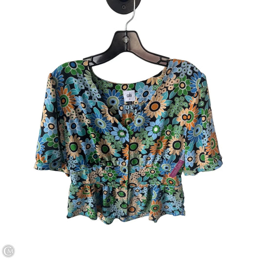 Blouse Short Sleeve By Cabi In Green & Orange, Size: M