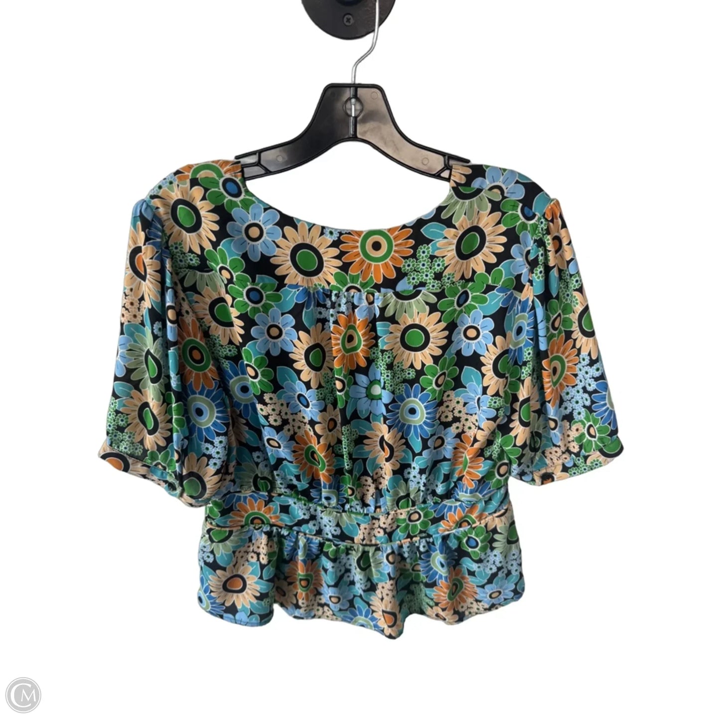 Blouse Short Sleeve By Cabi In Green & Orange, Size: M