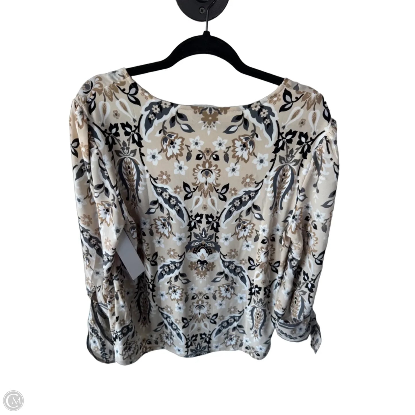 Blouse 3/4 Sleeve By Ann Taylor In Tan & White, Size: M