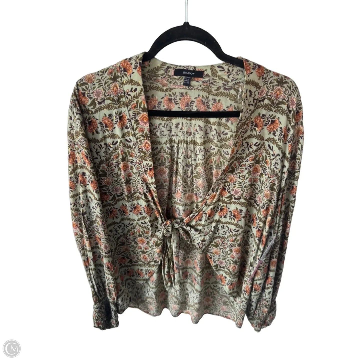 Blouse Long Sleeve By Clothes Mentor In Green & Orange, Size: Xxs