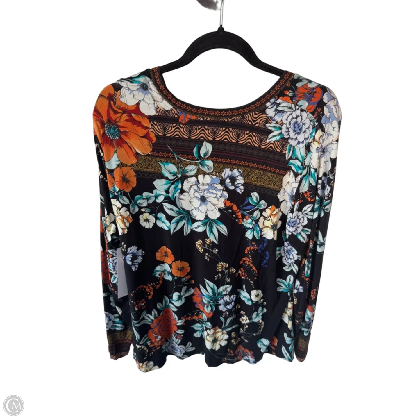 Top Long Sleeve Designer By Johnny Was In Black & Orange, Size: L