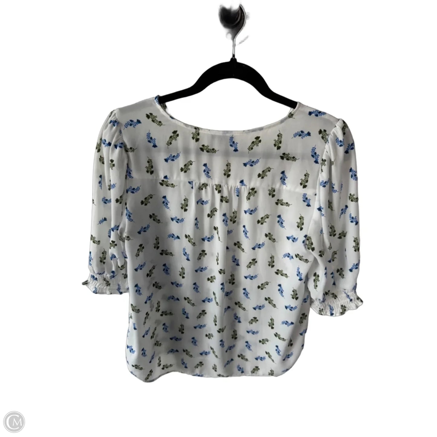 Blouse Short Sleeve By Ann Taylor In Blue & White, Size: S