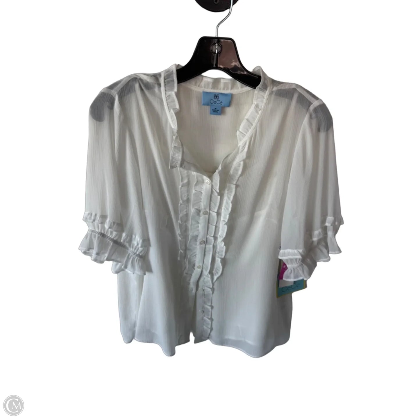 Blouse Short Sleeve By Cece In White, Size: M