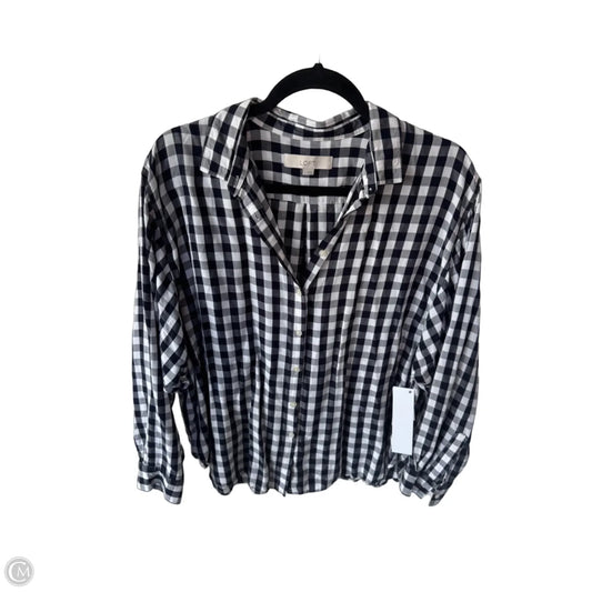 Blouse Long Sleeve By Loft In Blue & White, Size: L