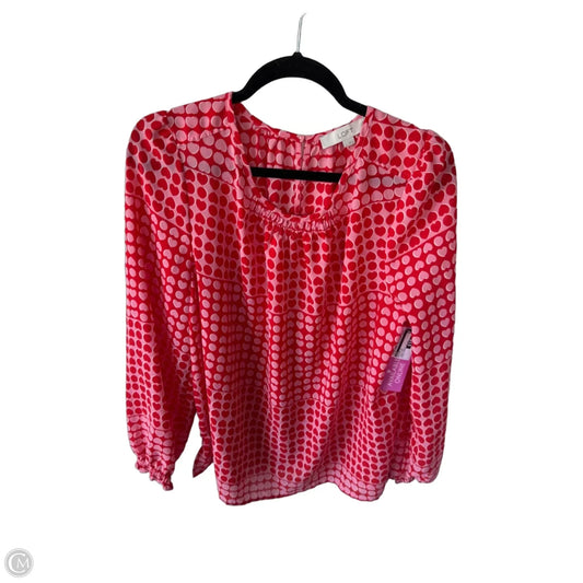 Blouse Long Sleeve By Loft In Pink & Red, Size: L