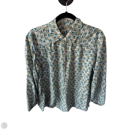 Blouse Long Sleeve By Max Studio In Green & White, Size: M