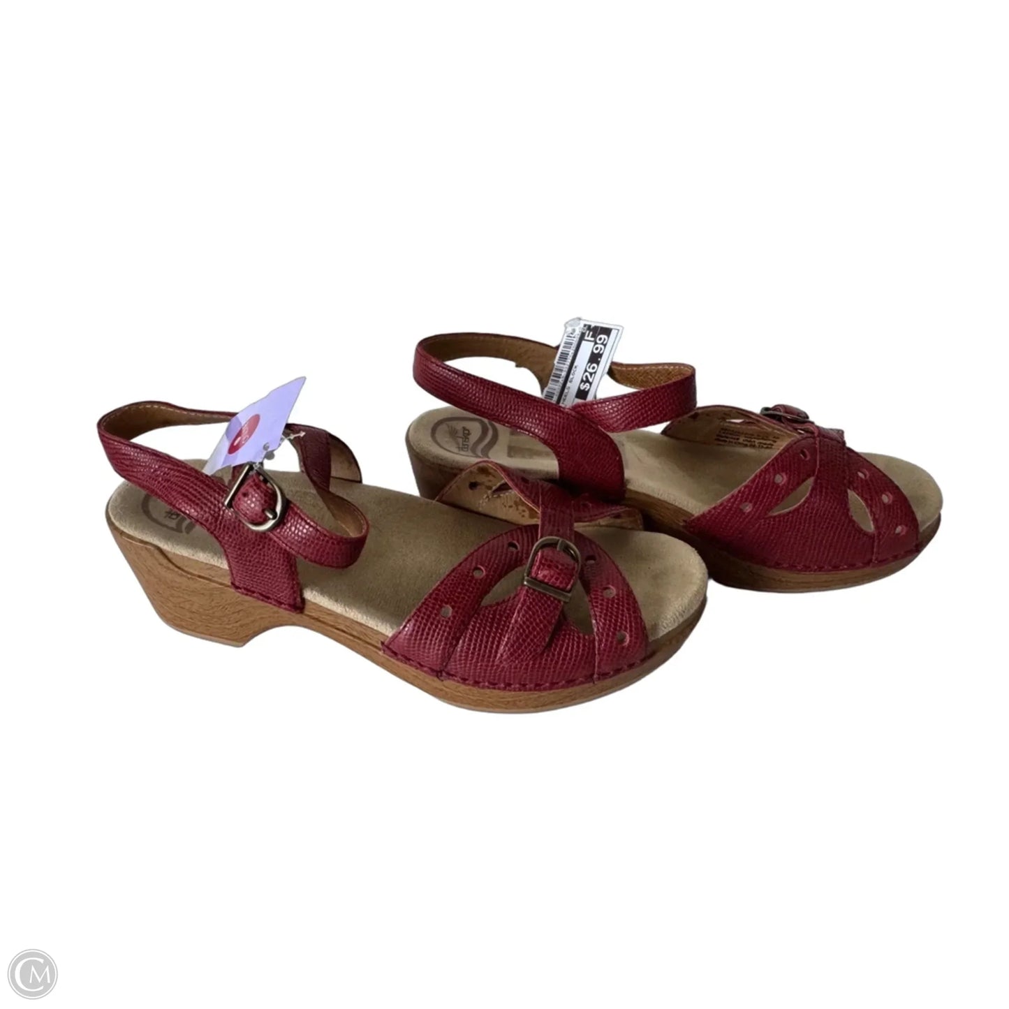 Sandals Heels Block By Dansko In Red & Tan, Size: 7.5