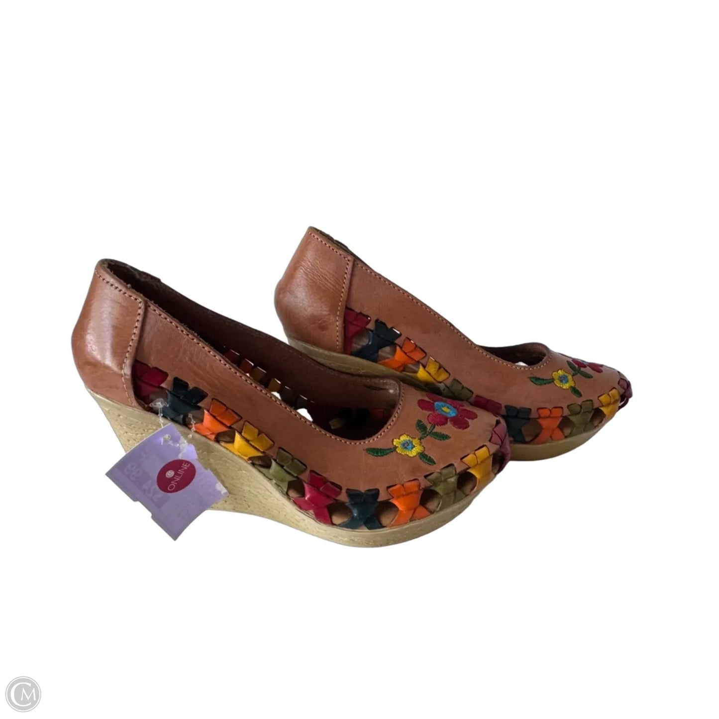Sandals Heels Wedge By Clothes Mentor In Tan & Yellow, Size: 6