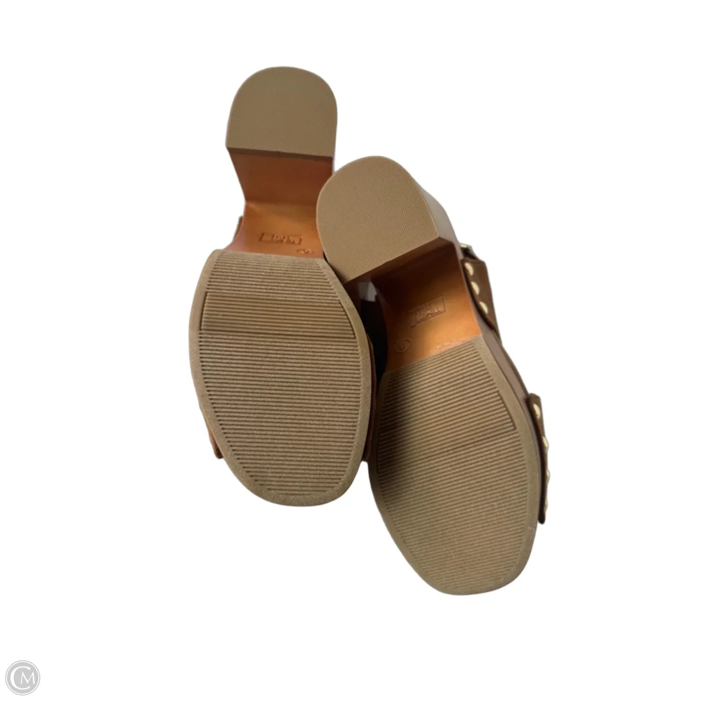 Sandals Heels Block By Time And Tru In Brown & Gold, Size: 6
