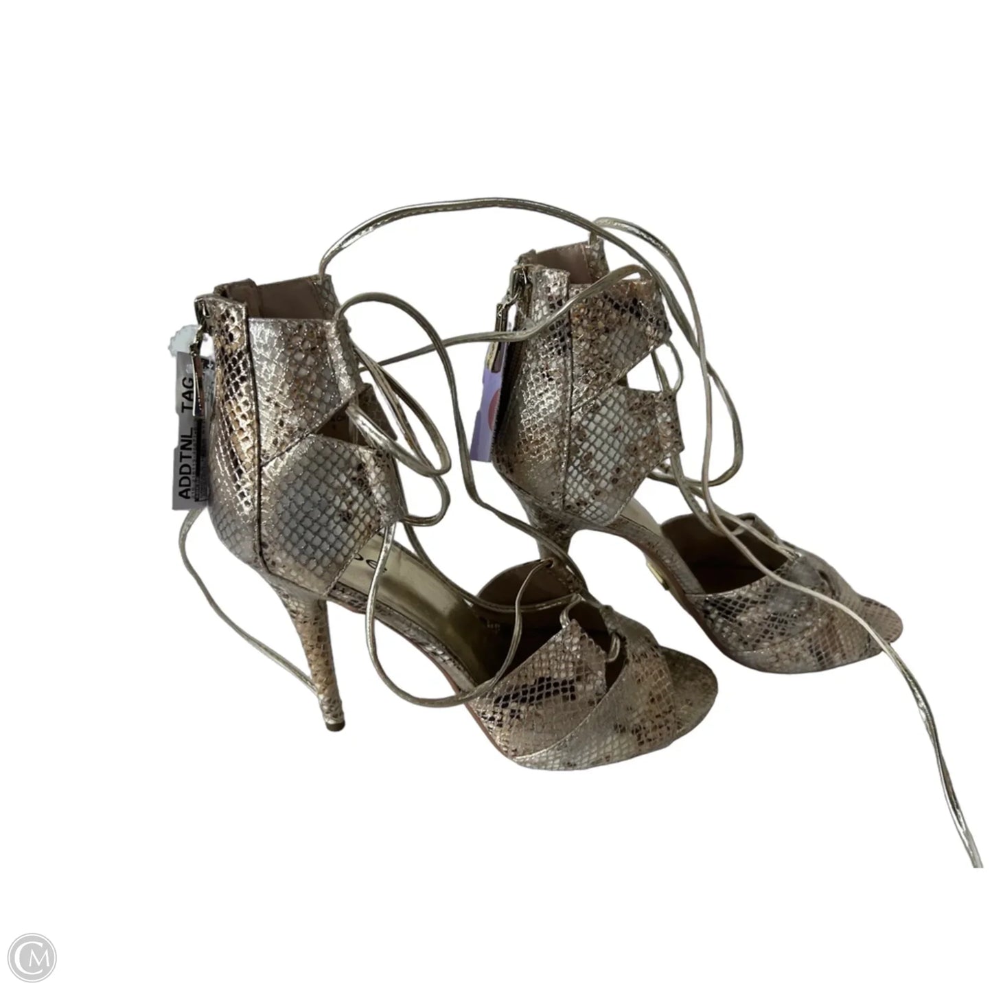Sandals Heels Stiletto By Bebe In Snakeskin Print, Size: 9
