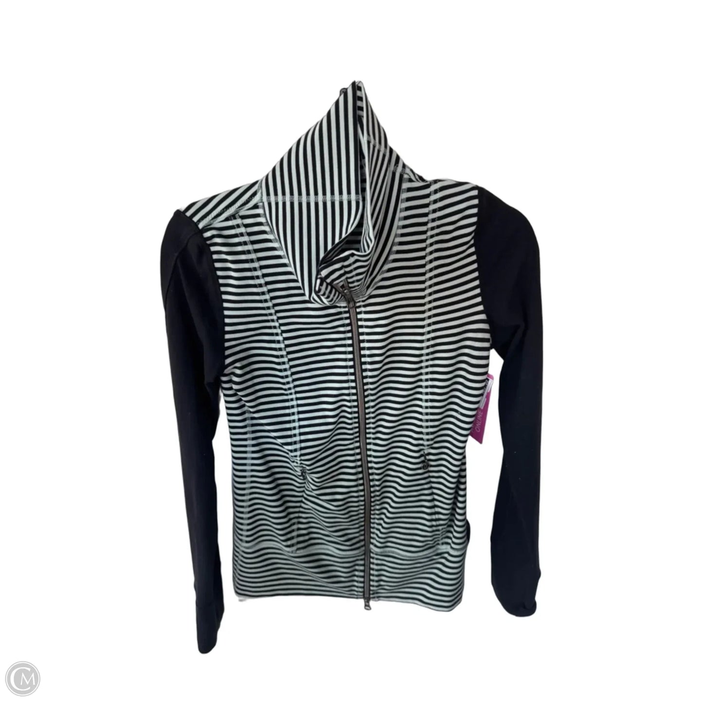 Athletic Top Long Sleeve Collar By Lululemon In Black & Green, Size: S