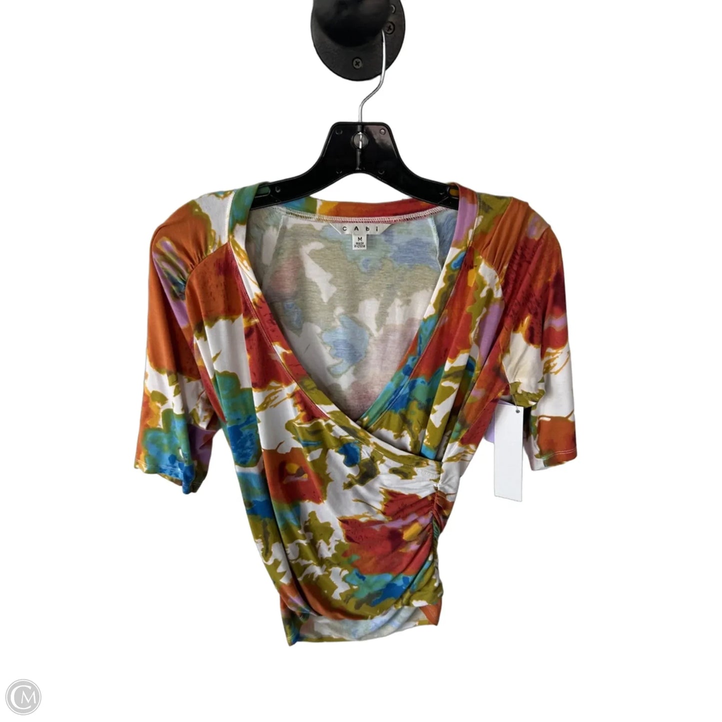 Top 3/4 Sleeve By Cabi In Orange & White, Size: M