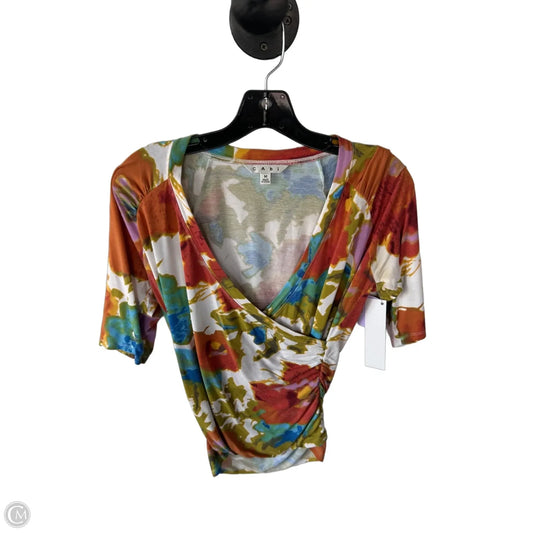Top 3/4 Sleeve By Cabi In Orange & White, Size: M
