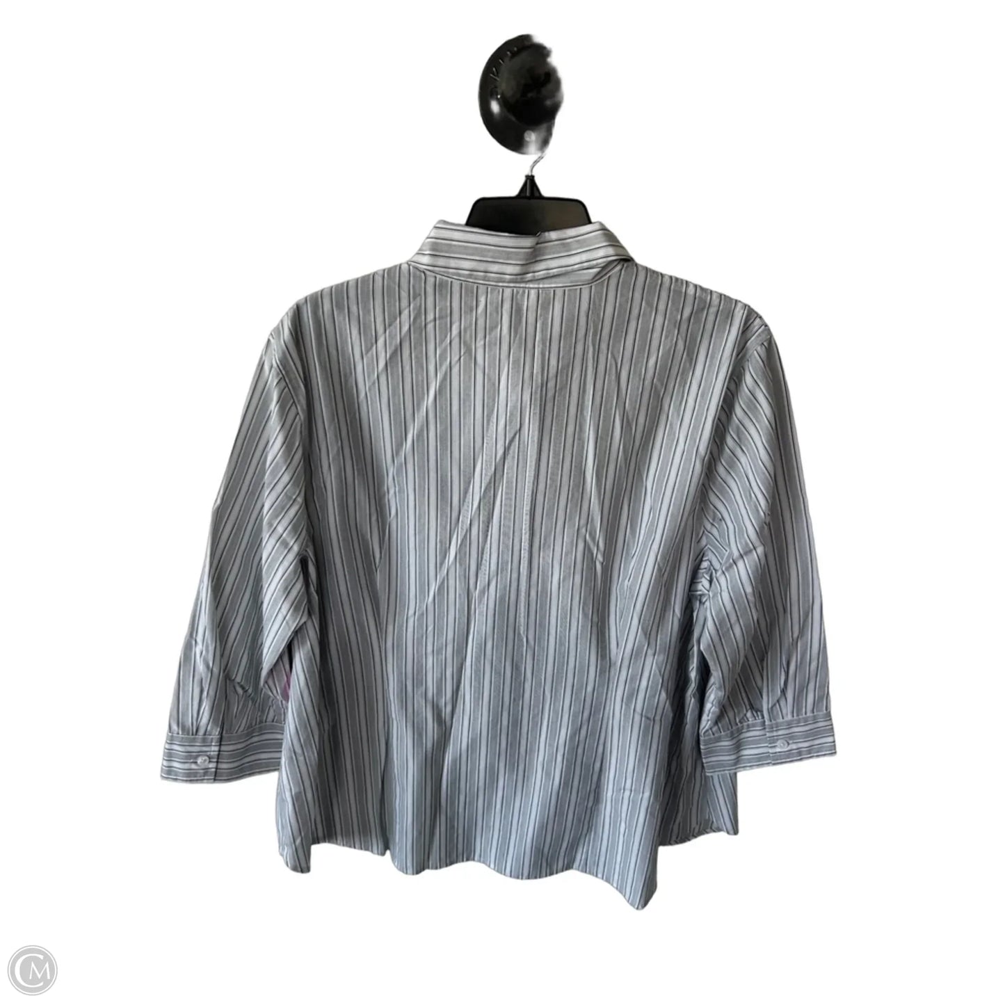 Blouse 3/4 Sleeve By Van Heusen In Grey & White, Size: Xxl