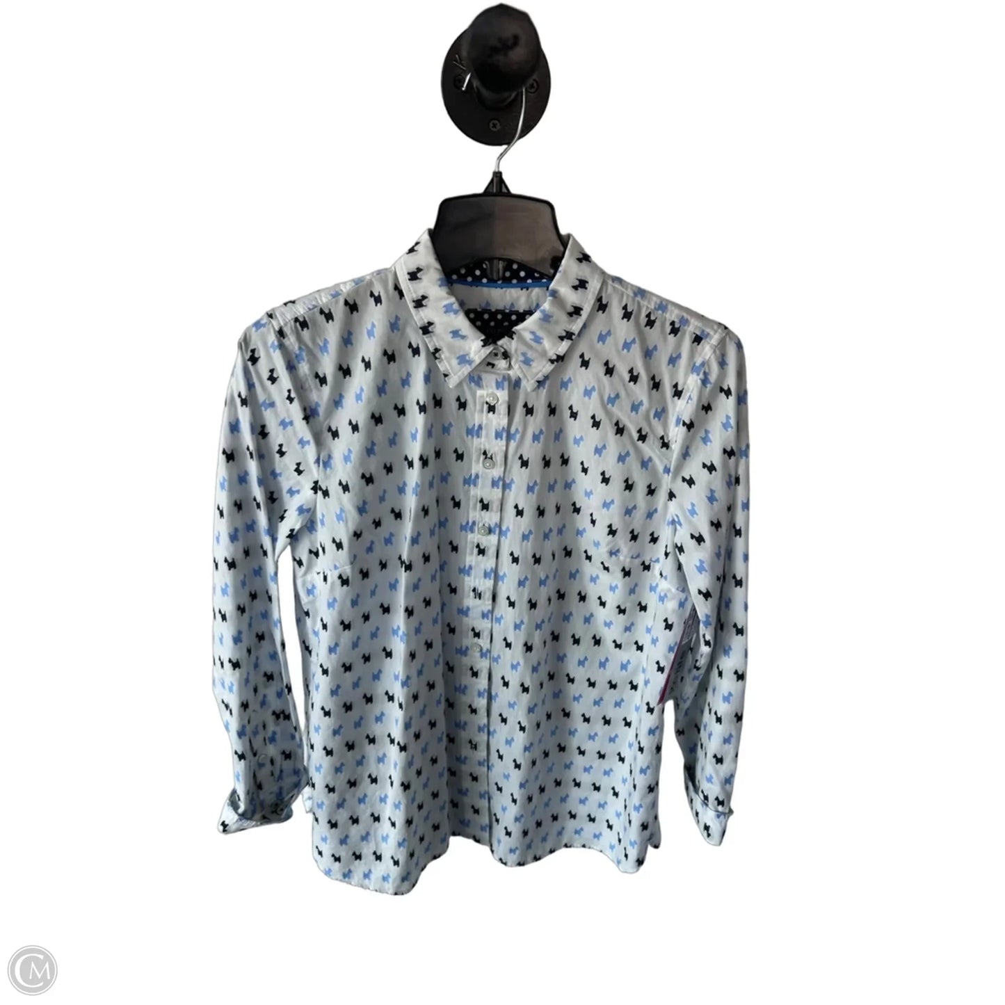 Blouse Long Sleeve By Talbots In Blue & White, Size: Mp