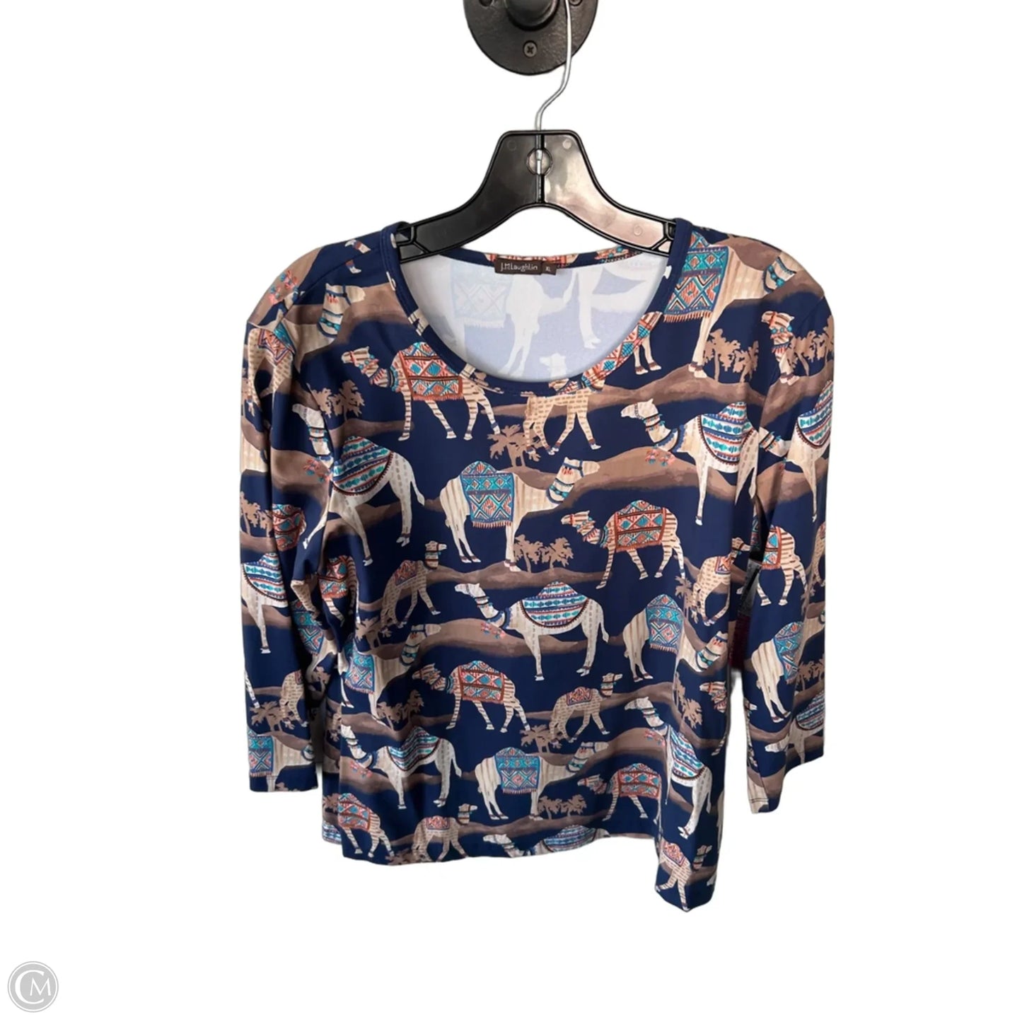 Top Long Sleeve By J Mclaughlin In Blue & Tan, Size: Xl