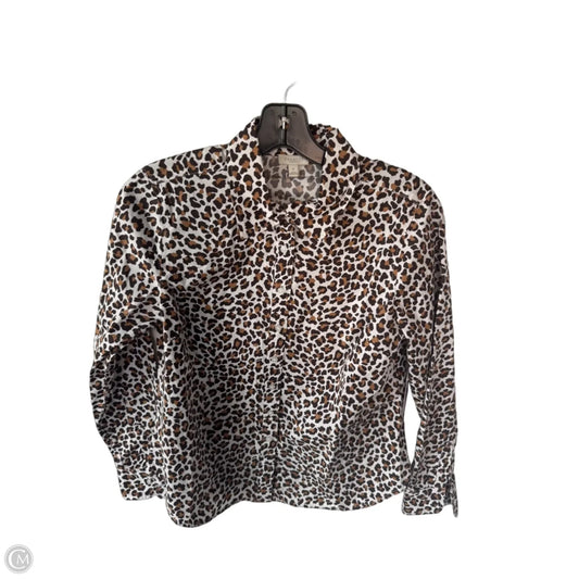 Blouse Long Sleeve By Talbots In Tan & White, Size: Sp