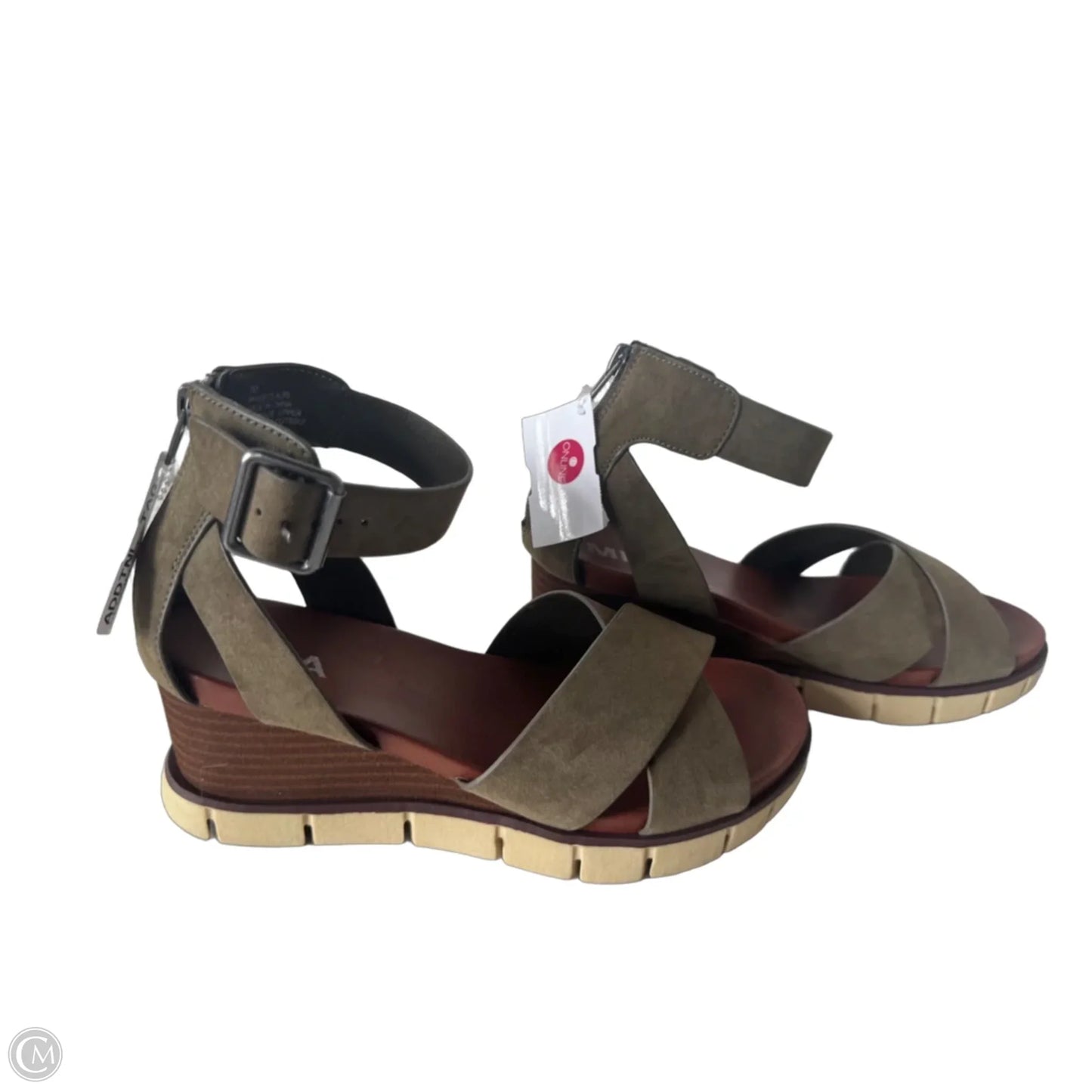 Sandals Heels Wedge By Mia In Green & Tan, Size: 7