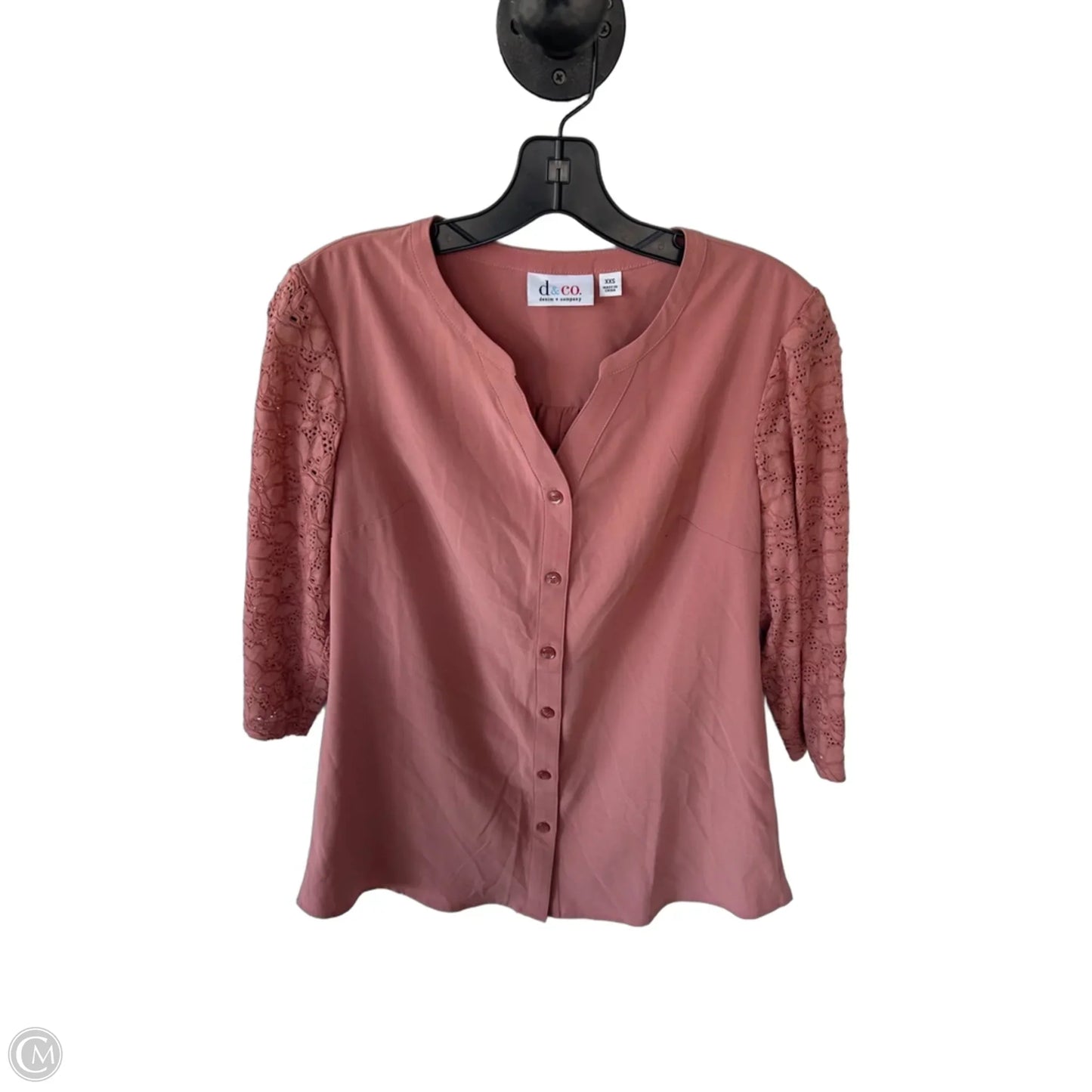 Blouse 3/4 Sleeve By D&co. In Peach, Size: Xxs