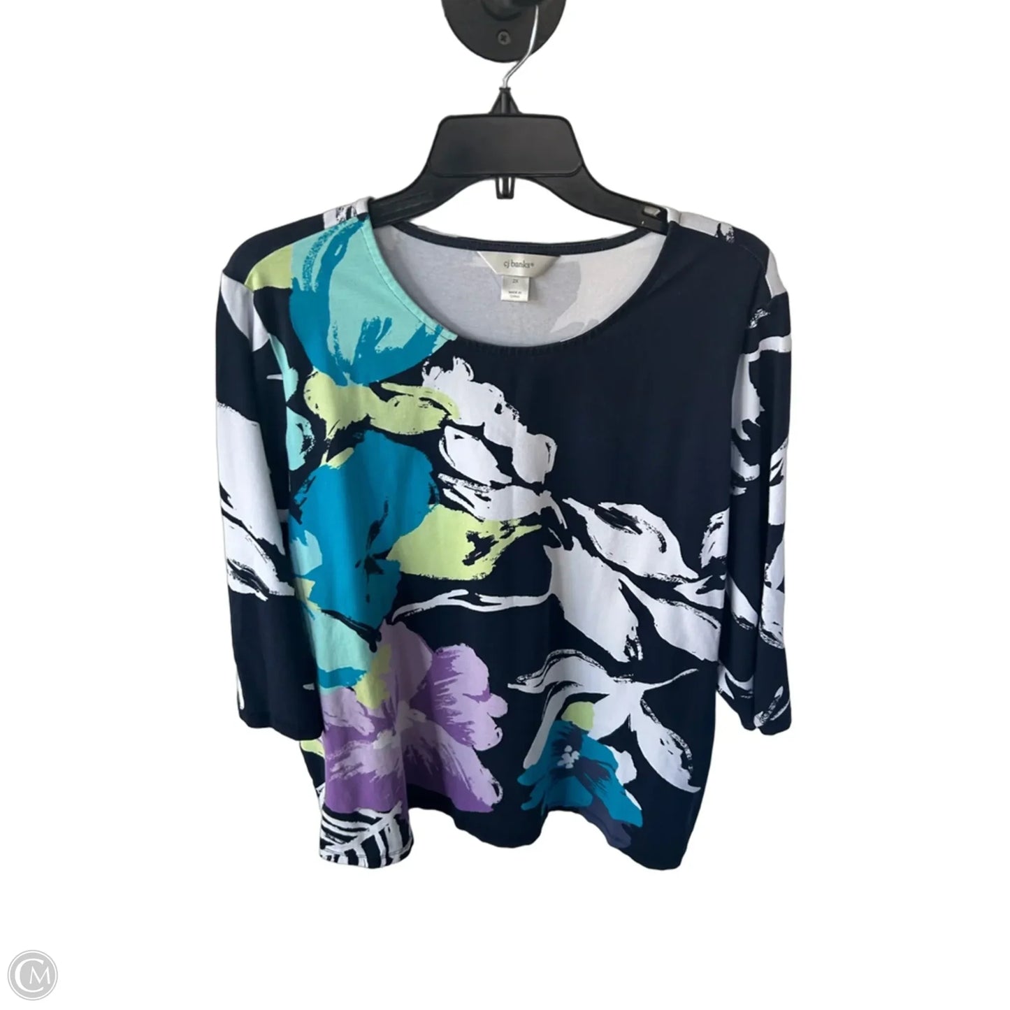 Top 3/4 Sleeve By Cj Banks In Blue & Silver, Size: 2x