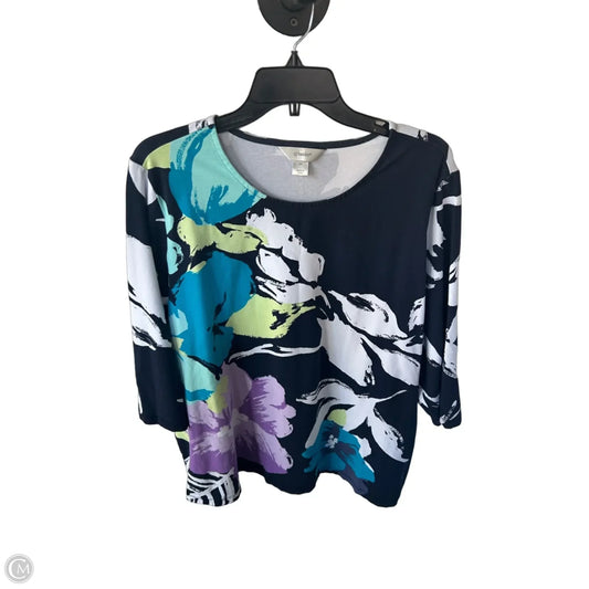 Top 3/4 Sleeve By Cj Banks In Blue & Silver, Size: 2x