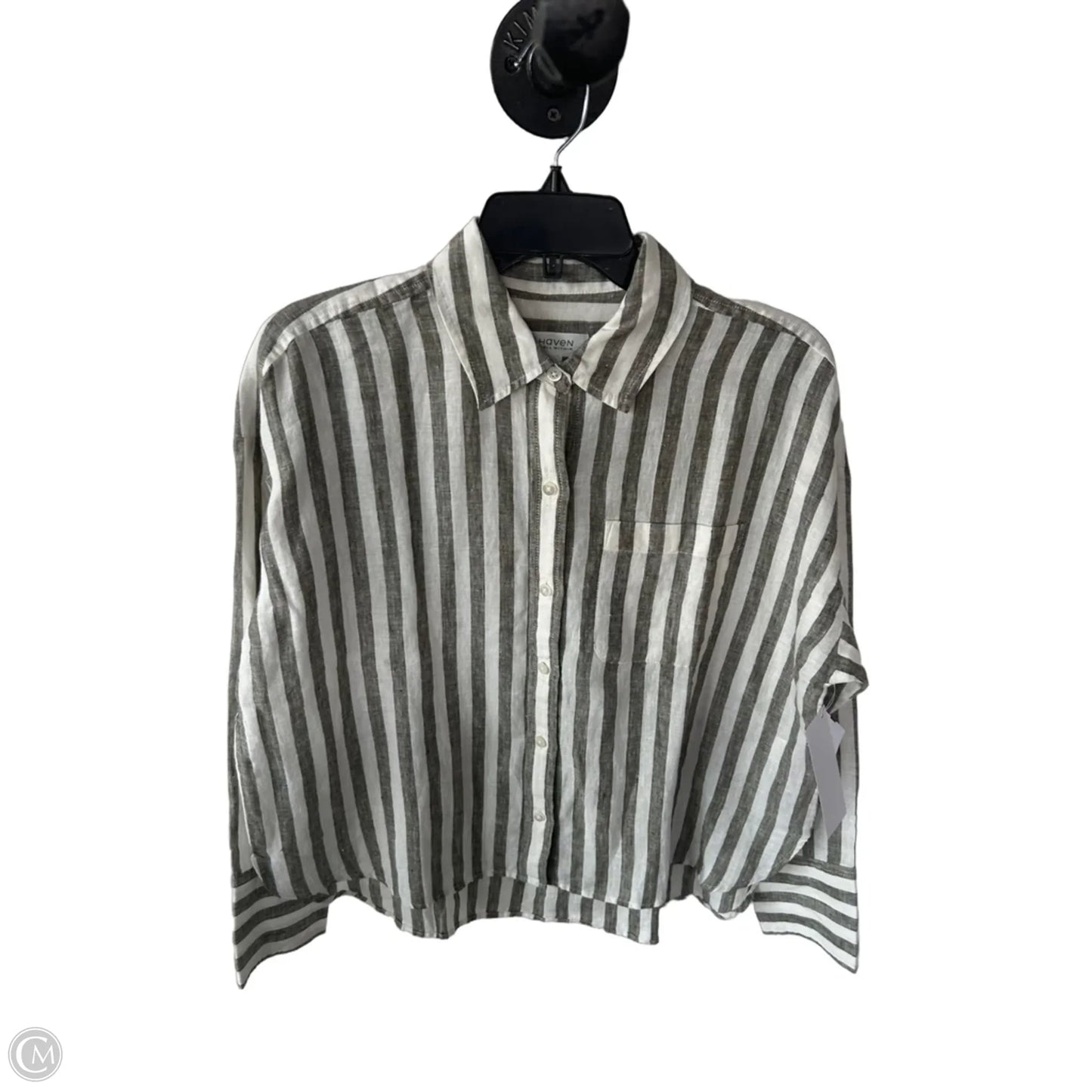 Blouse Long Sleeve By Haven In Green & White, Size: Xs
