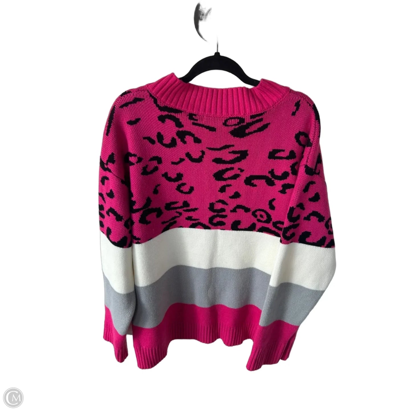 Sweater By Sheilay In Pink & White, Size: 2x