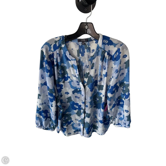 Blouse 3/4 Sleeve By Not Your Daughters Jeans In Blue & White, Size: M