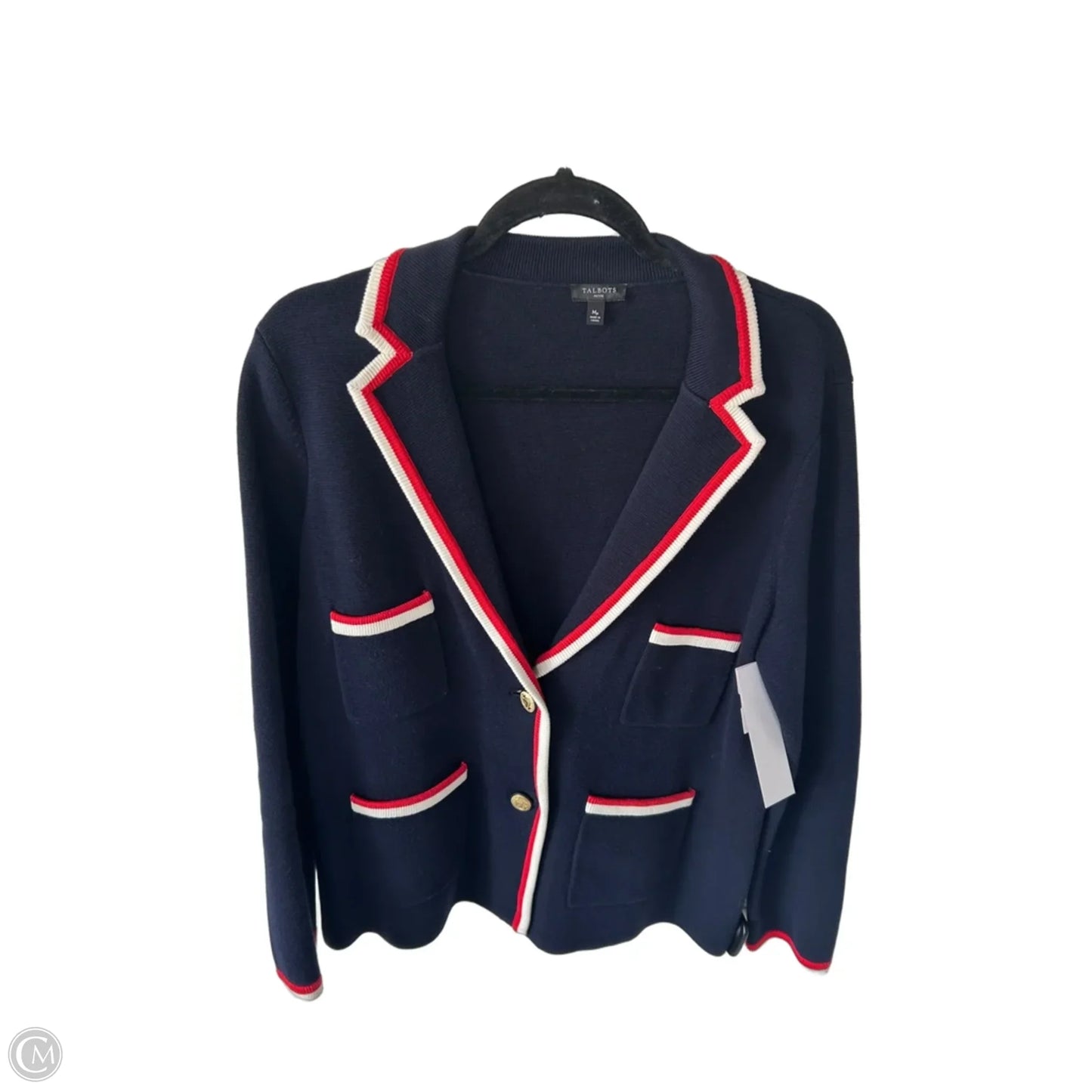 Sweater Cardigan By Talbots In Blue & Red & White, Size: Mp