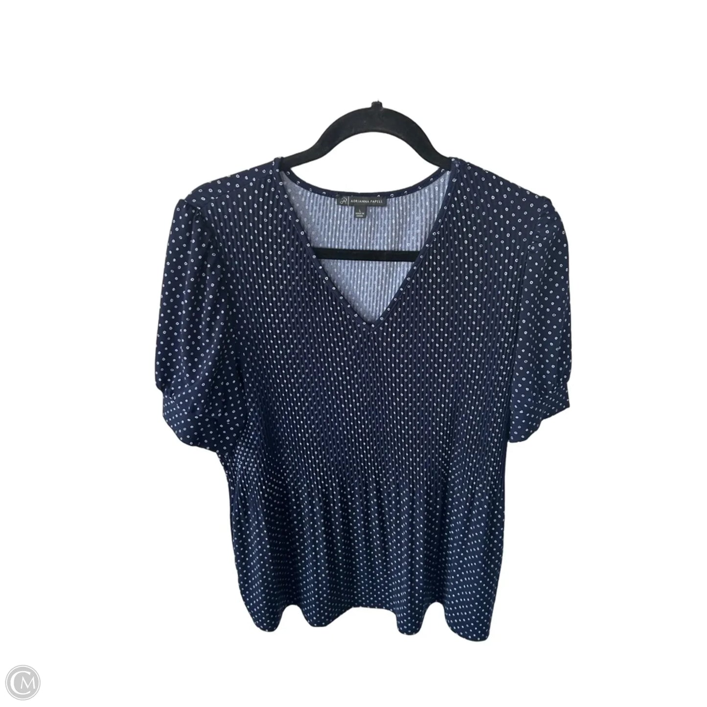 Blouse Short Sleeve By Adrianna Papell In Blue & White, Size: L