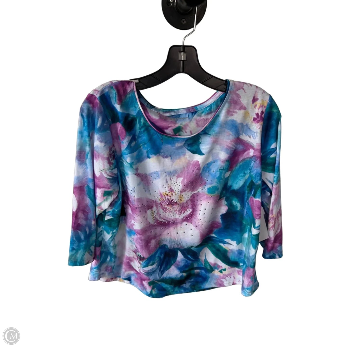 Top 3/4 Sleeve By Allison Daley In Blue & Pink, Size: Lp