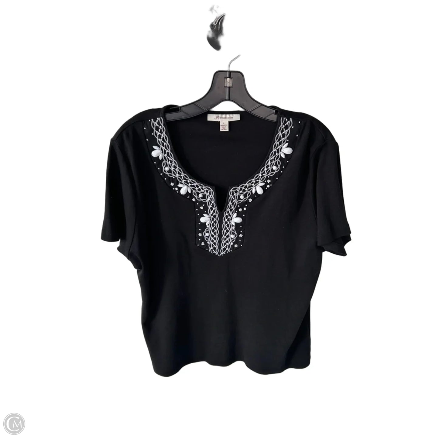 Top Short Sleeve By Jm Collections In Black & White, Size: L