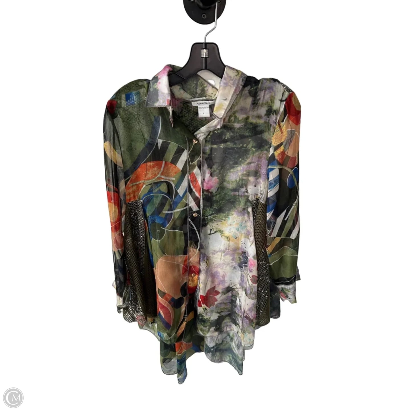 Tunic Long Sleeve By Clothes Mentor In Green & Orange, Size: L