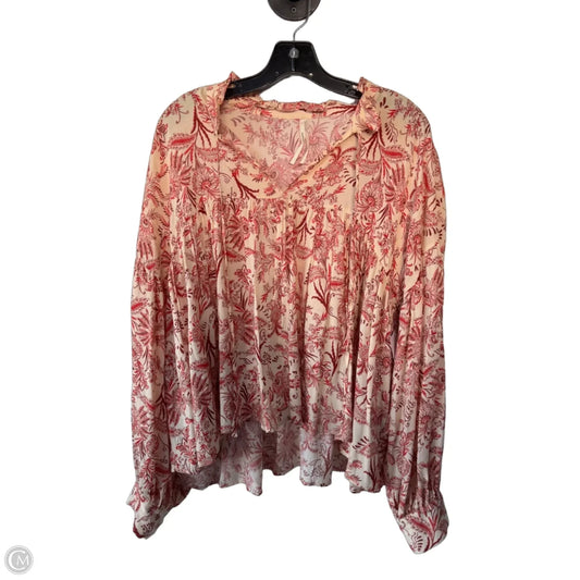 Blouse Long Sleeve By Anthropologie In Cream & Red, Size: L