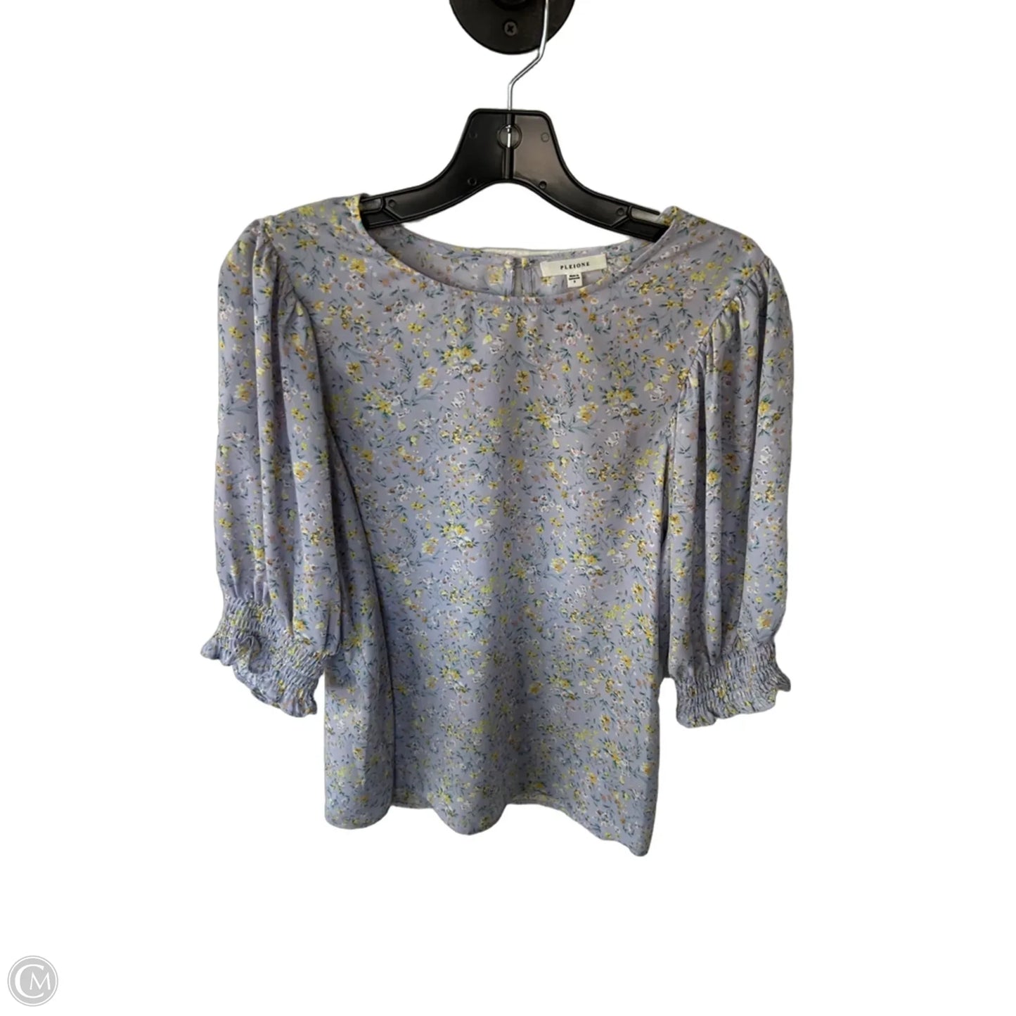 Blouse Short Sleeve By Pleione In Purple & Yellow, Size: S