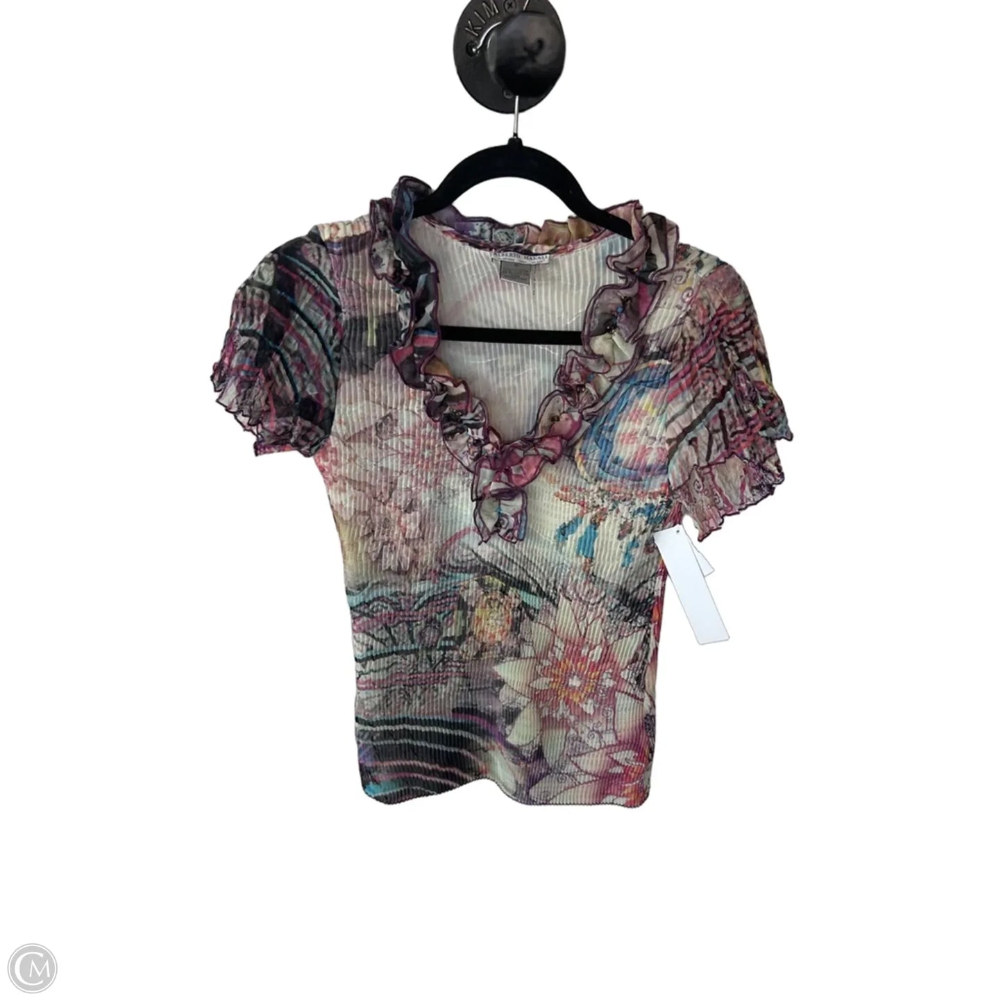 Blouse Short Sleeve By Alberto Makali In Purple & Tan, Size: M