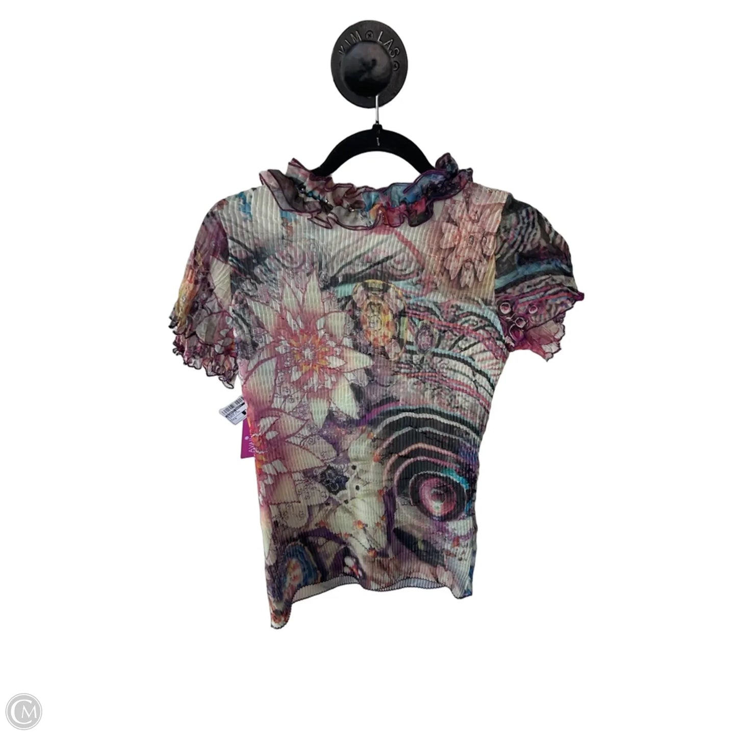 Blouse Short Sleeve By Alberto Makali In Purple & Tan, Size: M