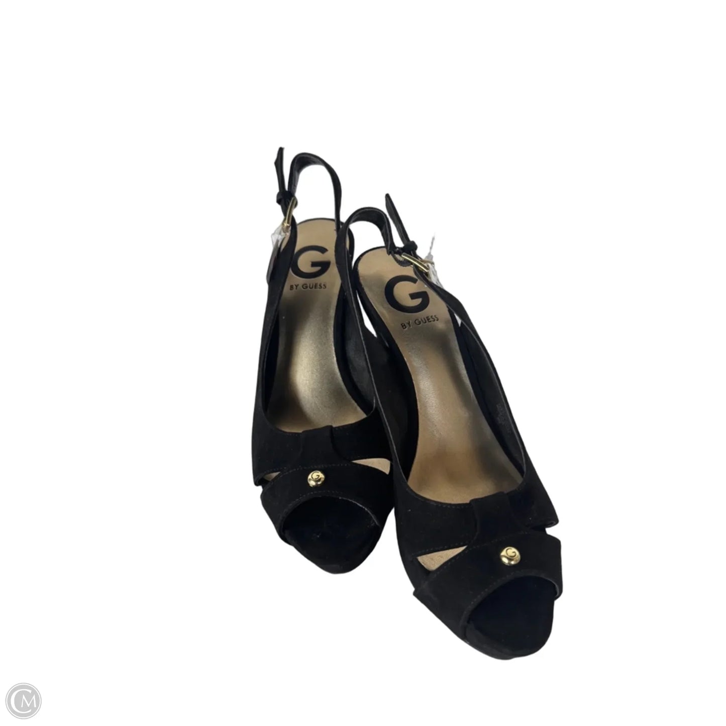 Sandals Heels Stiletto By Guess In Black & Gold, Size: 6.5
