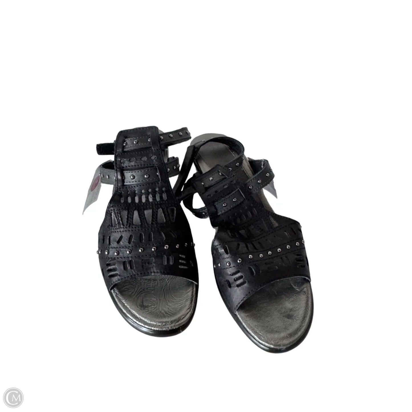 Sandals Heels Wedge By Clothes Mentor In Black & Silver, Size: 5.5
