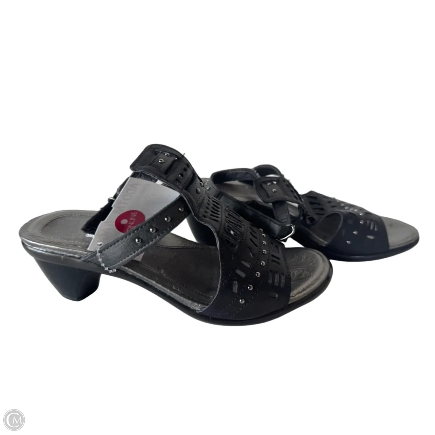 Sandals Heels Wedge By Clothes Mentor In Black & Silver, Size: 5.5
