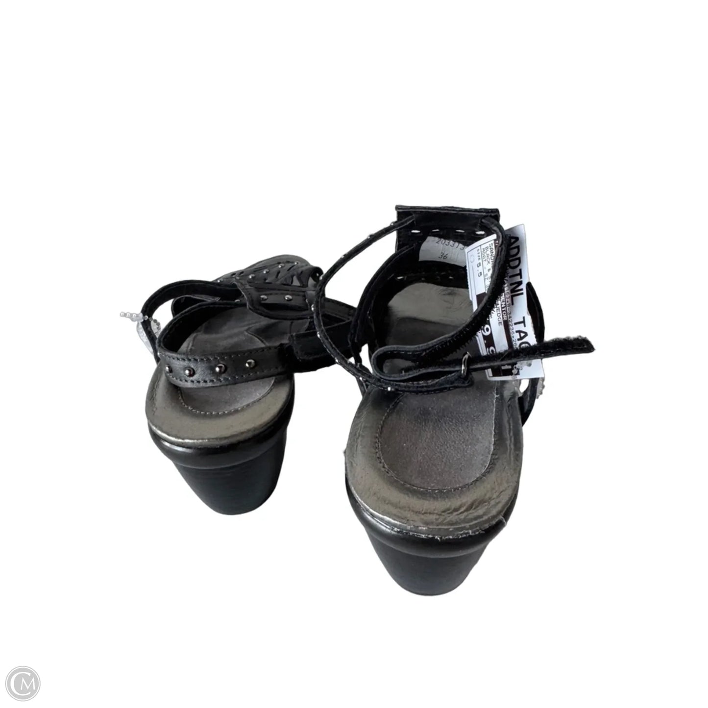 Sandals Heels Wedge By Clothes Mentor In Black & Silver, Size: 5.5