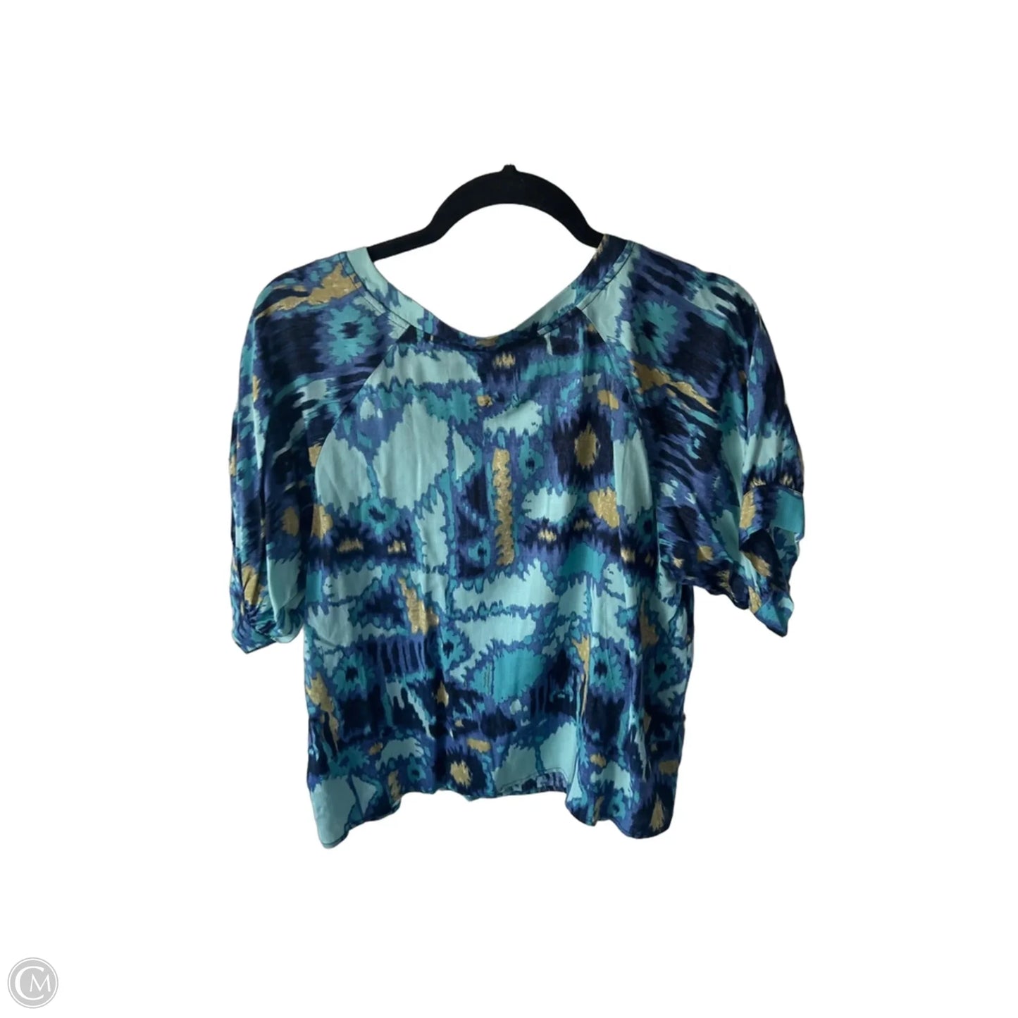 Blouse Short Sleeve By Nic + Zoe In Blue & Gold, Size: S