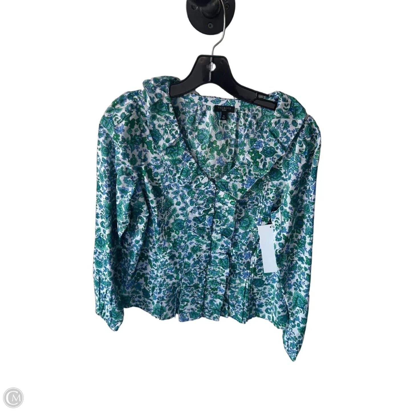 Blouse Long Sleeve By Talbots In Green & White, Size: Sp