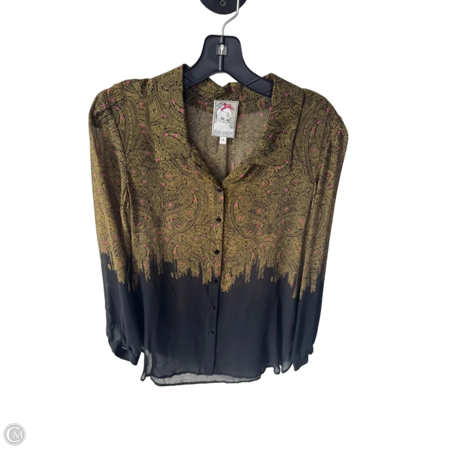 Blouse Long Sleeve By Clothes Mentor In Black & Gold, Size: S