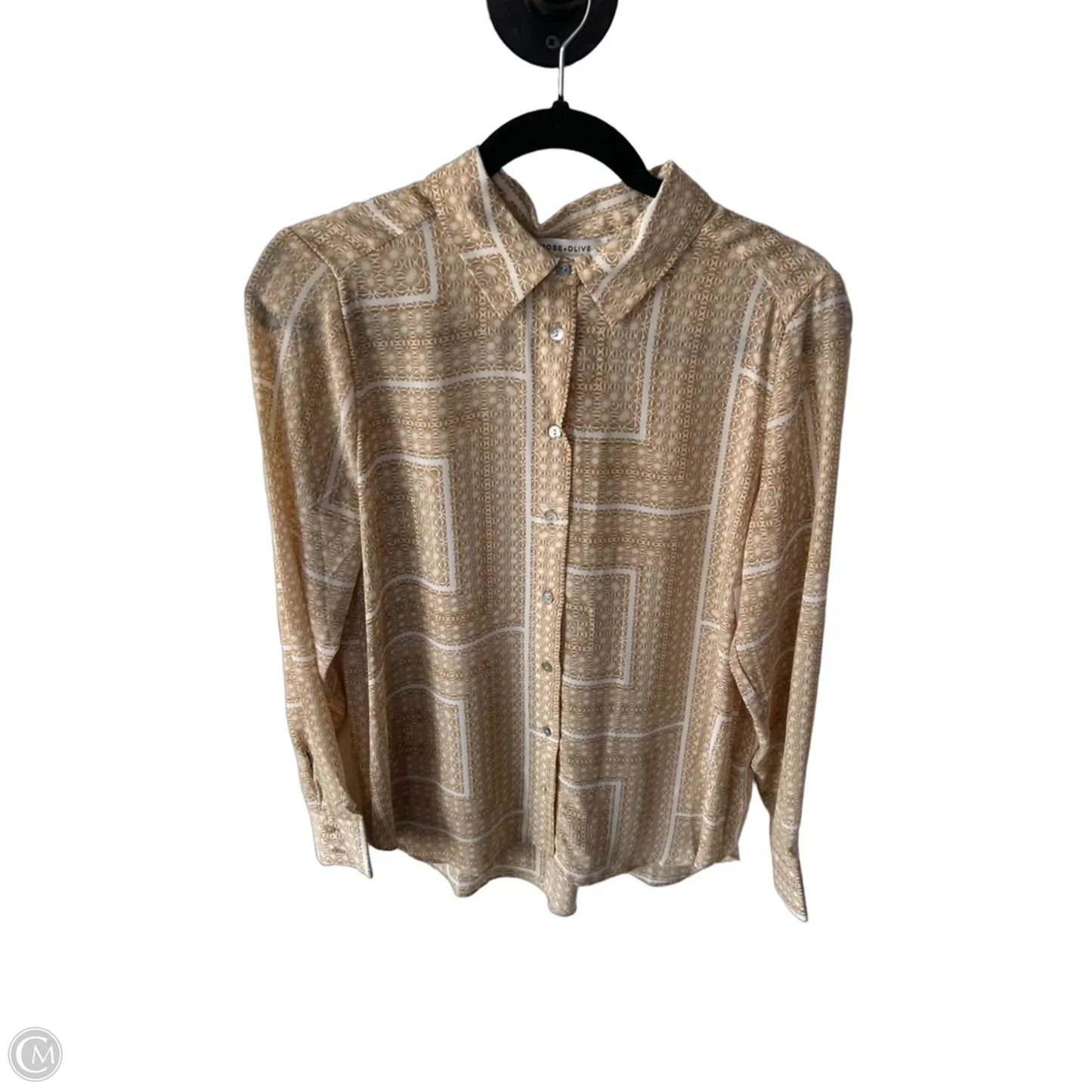 Blouse Long Sleeve By Rose And Olive In Tan & White, Size: M