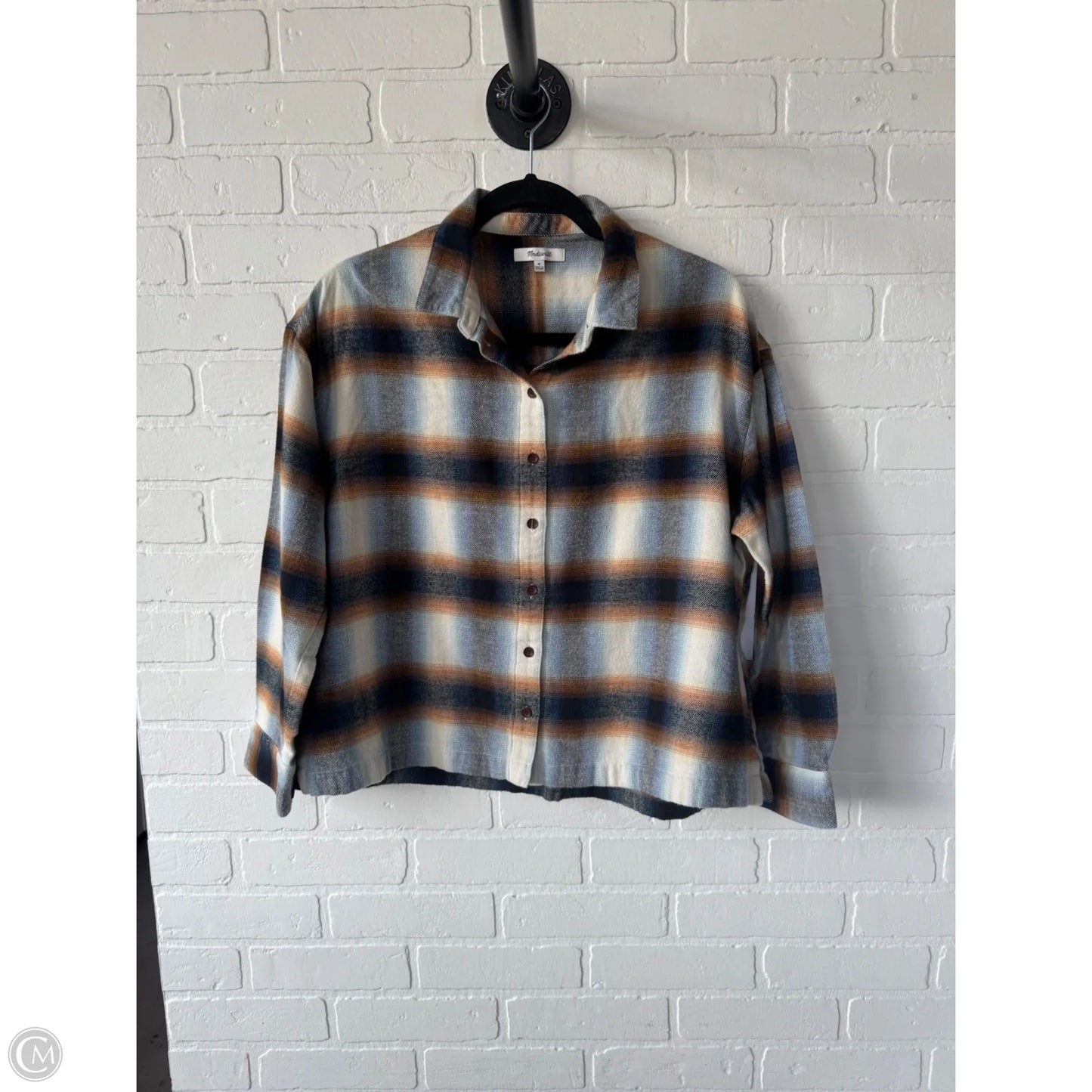 Top Long Sleeve By Madewell In Blue & Brown, Size: M