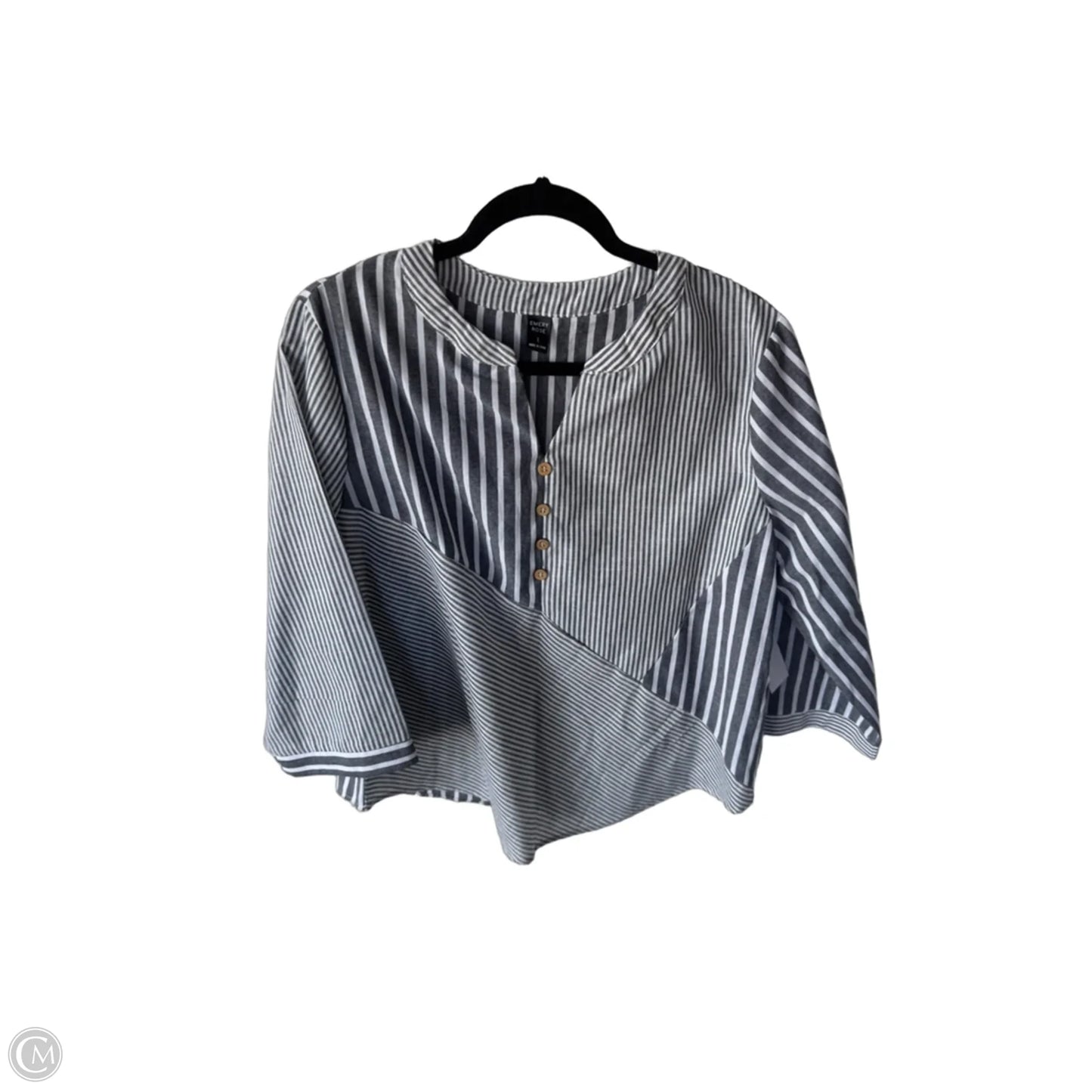 Blouse 3/4 Sleeve By Emery Rose In Grey & White, Size: L