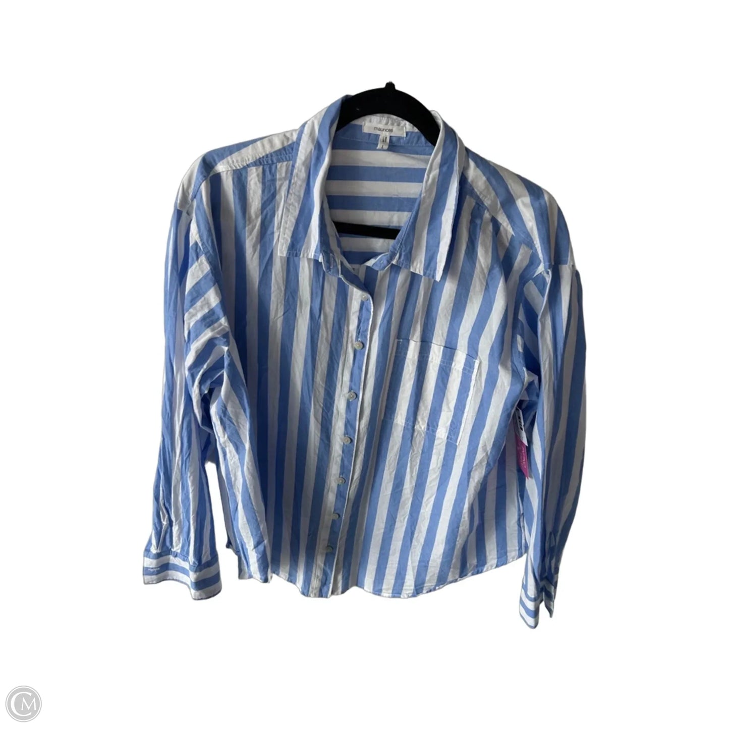 Blouse Long Sleeve By Maurices In Blue & White, Size: L
