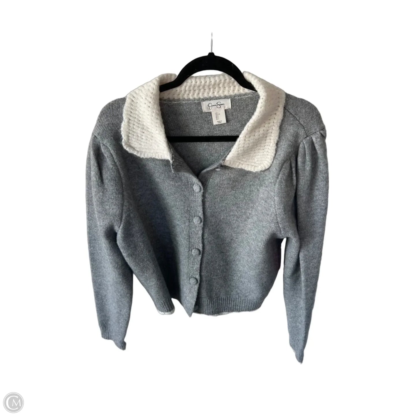 Sweater Cardigan By Jessica Simpson In Grey & White, Size: L